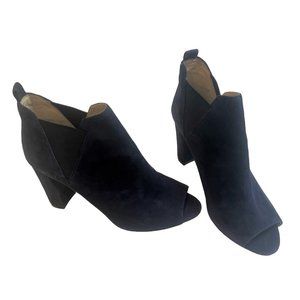 Marc Fisher Women's Suede Ankle Bootie Peep Toe Block Heel Slip on Black Size 7M